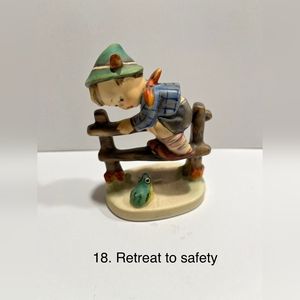 Goebel Hummel 1948 "Retreat to Safety" #201  2/0 Boy Climbing Fence Frog 4.25" H
